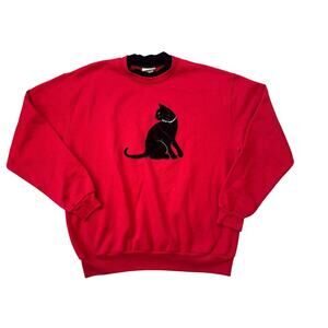 VINTAGE Bedazzled Cat Sweatshirt; Top Stitch by Moring Sun, MEDIUM/LARGE
